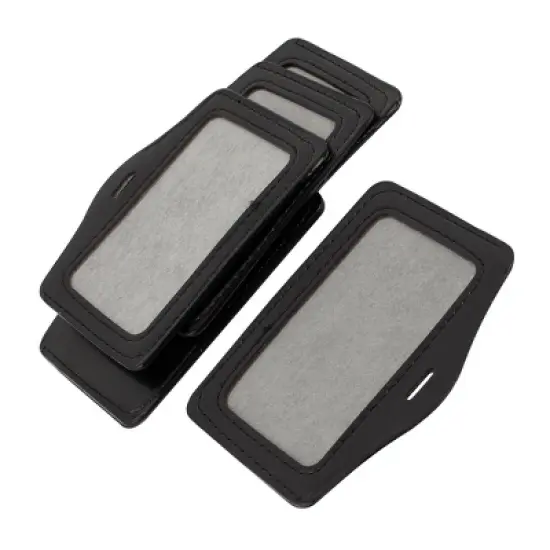 Unique Bargains 5 Pcs Faux Leather Horizontal Name   Office ID Card Holders 9cmx5.5cm Black image {3}