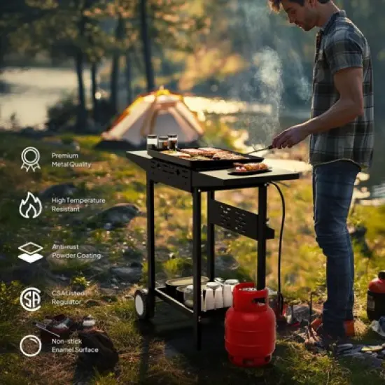 ROVSUN 2 Burner Portable Propane Griddle, 20000 BTU Rolling Flat Top Gas Grill with Electronic Ignition & Regulator for Outdoor Camping BBQ Tailgating image {4}