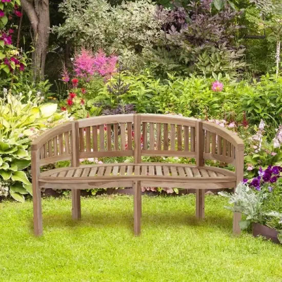 Sunnydaze 59" Solid Wooden Teak Outdoor Banana Bench with Curved Back image {13}