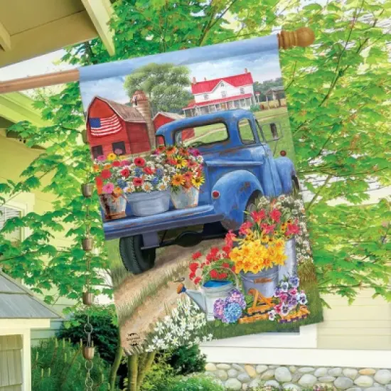 Day On The Farm Spring House Flag Pick-up Truck Floral 28" x 40" Briarwood Lane image {2}
