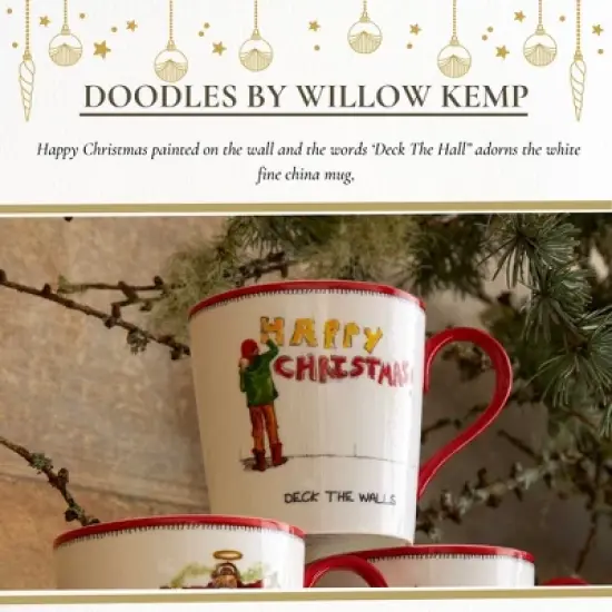Spode Kit Kemp 12oz Festive Christmas Mug - Deck The Halls Doodle Mug, Fine China Dishwasher Safe Holiday Coffee Mug with Handle image {4}