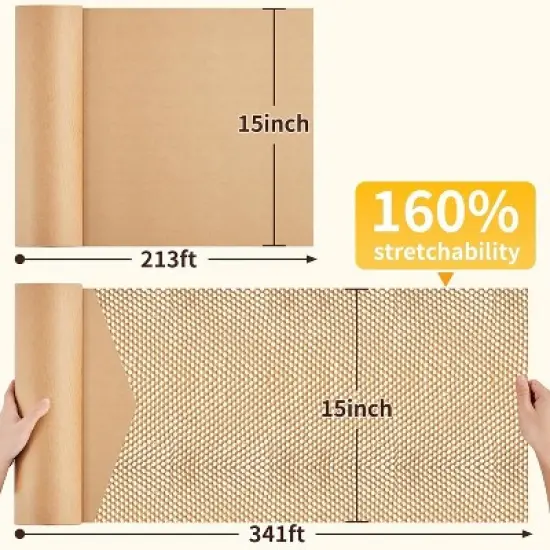 Attop Honeycomb Packing Paper, 15"x 213' Bubble Packing Wrap Wrapping Roll With 20 Fragile Sticker Labels image {8}