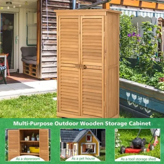 Costway Outdoor Fir Wood Storage Shed Garden Tool Cabinet Locker Tall Vertical Organizer image {2}