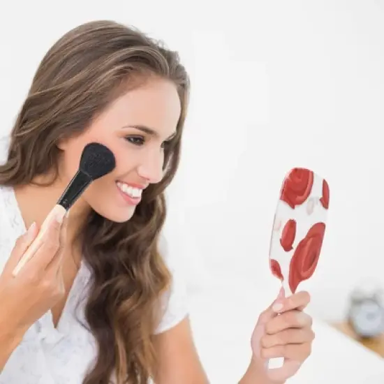 Unique Bargains Durable Square Handheld Mirror Red White 1 Pc image {2}