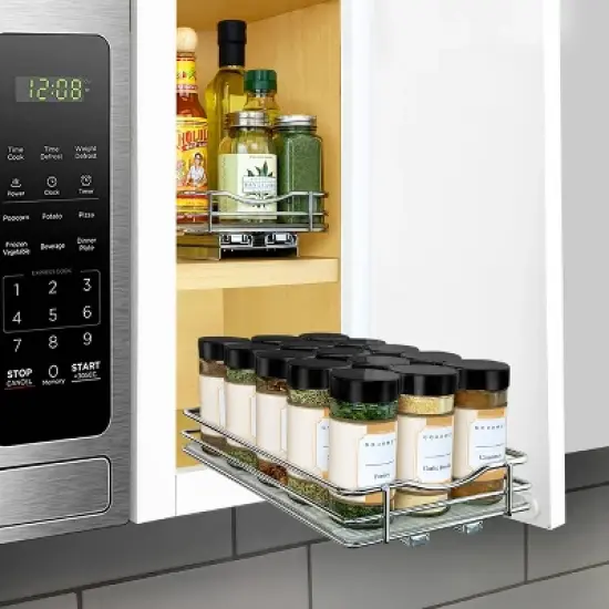 Lynk Professional Slide Out Spice Rack Upper Cabinet Organizer - 6" Wide: Chrome-Plated Kitchen Storage, Pull Out System image {3}