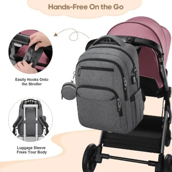 Itopfox Multi-Function Baby Diaper Backpack with Portable Changing Pad, Pacifier Holder, USB Charging Port, Ideal for Moms and Dads image {2}