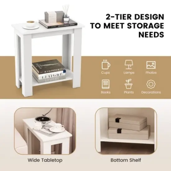 Tangkula 2 PCS 2-Tier End Table Modern Sofa Bedside Compact Nightstand with Storage Shelf image {7}