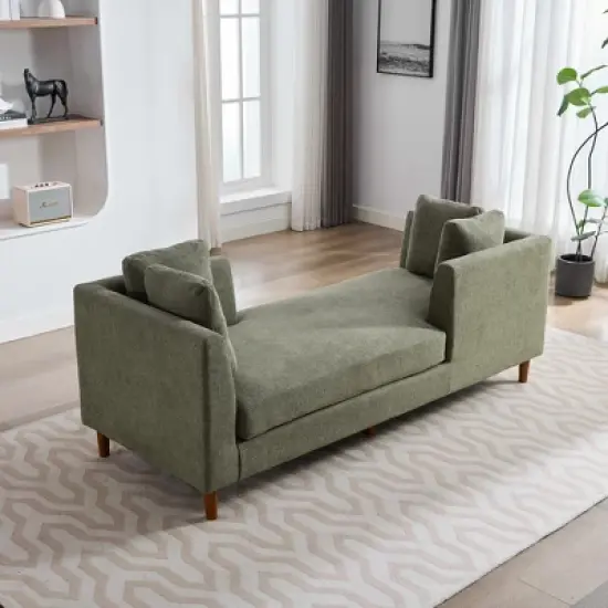 LOVMOR 77.95'' Wide Modern Double-Sided Upholstered Chaise Lounge Indoor, Chenille Fabric Sleeper Sofa Couch With 4 Throw Pillows, Rubberwood Legs image {17}