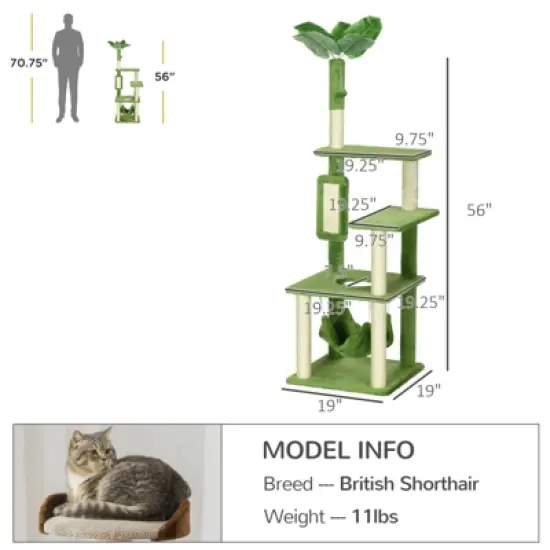 FURNIinspireCat Tree with Hammock, Indoor Cat Tower with Scratching Post, Platforms,Play Ball,19"*19"*56" image {2}