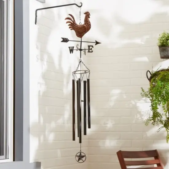Zingz Home Iron Weathervane Wind Chime - 45X11.75X7 - Copper Rooster image {2}