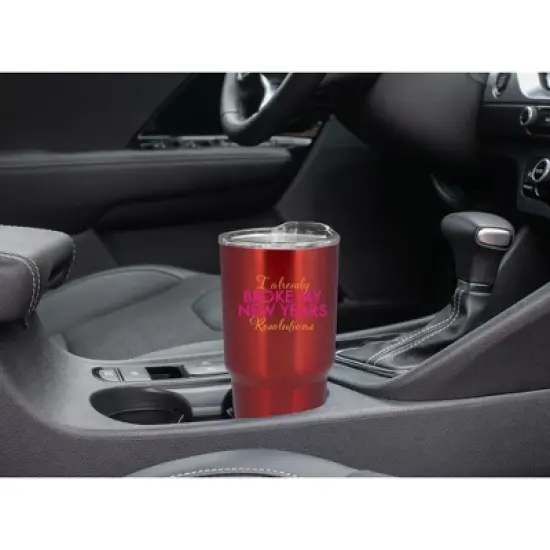 100 North 30 Ounce Stainless Steel On the Go Travel Tumbler With Push Top Lid, Already Broke My Resolutions Red image {4}