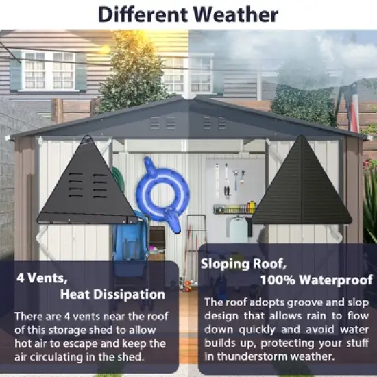 10' x 10' Metal Storage Shed for Ourdoor, Steel Yard Shed with Design of Lockable Doors, Utility and Tool Storage for Garden, Backyard,Outside use image {5}