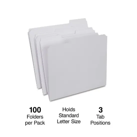 HITOUCH BUSINESS SERVICES Reinforced File Folder 3-Tab Letter Size White 100/Box TR508986/508986 image {1}