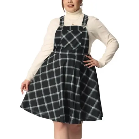 Agnes Orinda Women's Plus Size Elegant Chic Plaid Overalls Fashionable A Line Skirts image {7}