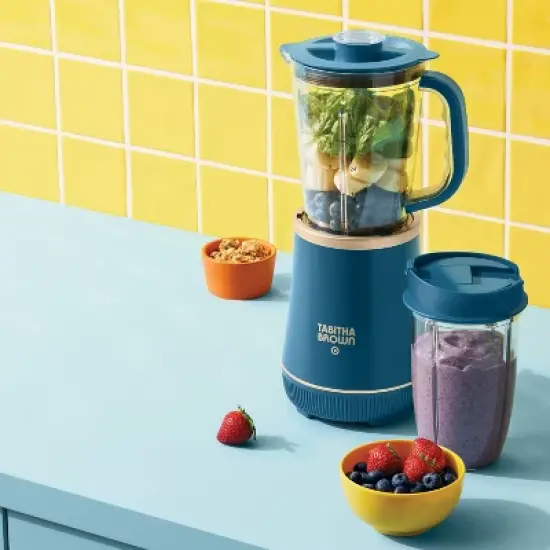 Personal Blender with Travel Cup - Tabitha Brown For Target: Teal, Stainless Steel Blades, 700W, Dishwasher-Safe image {2}