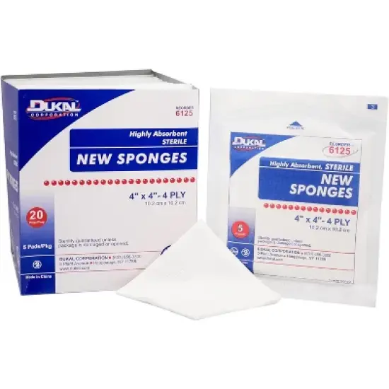 Dukal 6125 New Sponges Sterile 4 in. x 4 in. (5 Pack) (Box of 20) image {3}