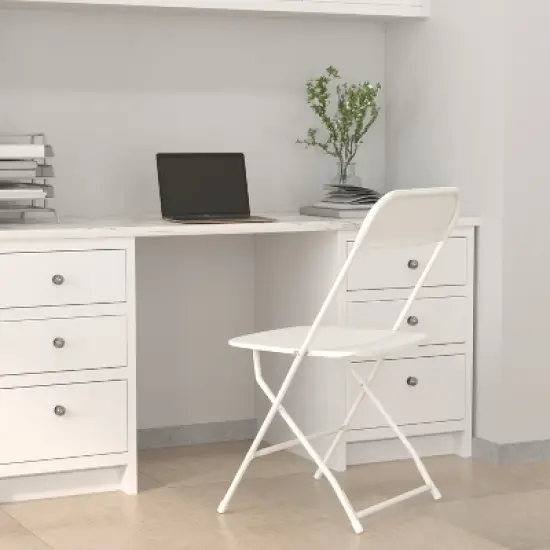 Emma and Oliver 4 Pack of All-Weather, Extra Wide Contoured Plastic Folding Chairs with Metal Frame and 650 lb. Static Weight Capacity image {15}