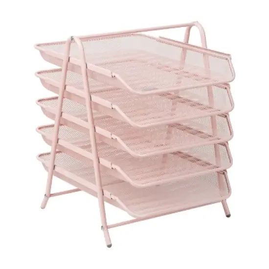 Mind Reader 5-Tier Paper Tray, Desktop Organizer, File Storage, Office, Metal Mesh, 11.75"L x 14"W x 14.5"H, Pink image {3}