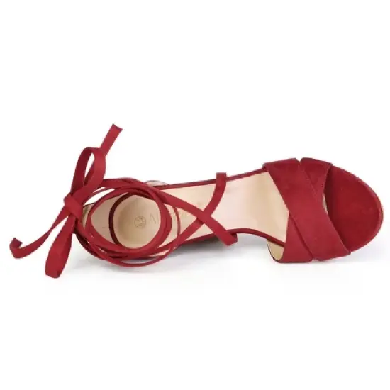 Allegra K Women's Crisscross Front Block Heeled Lace Up Sandals image {3}