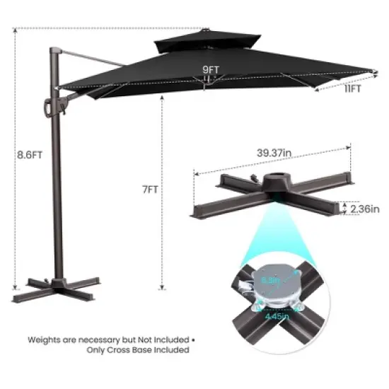 Crestlive Products 9'X11' Double Top Patio Cantilever Umbrella UV30+ Outdoor 360&deg; Rotation 6 Heights Adjustable Offset Umbrella image {3}