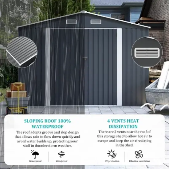 9&times;11 FT Outdoor Storage Shed with Triple Wide-Access Doors, All-Weather Utility Tool Shed with 4 Vents & Lockable Latch image {4}