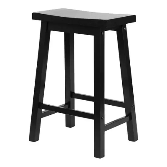 PJ Wood Classic Saddle-Seat 24'' Tall Kitchen Counter Stool for Homes, Dining Spaces, and Bars with Backless Seat, 4 Square Legs, Black (4 Pack) image {2}