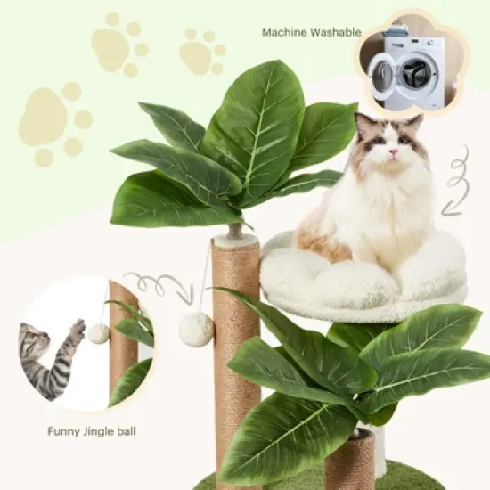 EROMMY Cat Tree Tower, Coconut Palm Tree with Sisal Scratching Post for Indooor Cats, Green image {1}