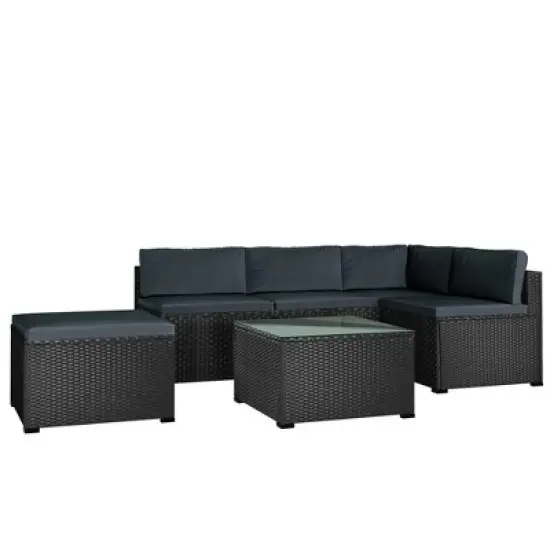 6pc Wicker Patio Conversation Set with Cushions - Black/Gray - GODEER image {22}