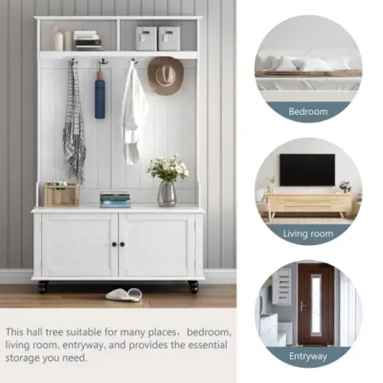 40" 3-in-1 Design Hall Tree with 4 Hooks, Coat Hanger and Entryway Storage Bench - ModernLuxe image {4}
