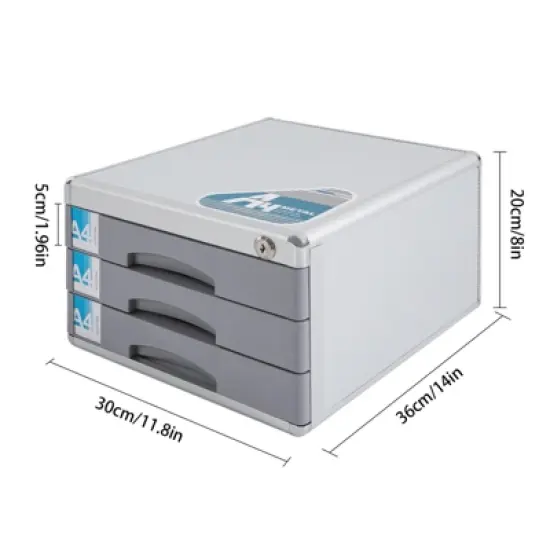 YIYIBYUS Metal Drawer Box Lockable 3 Compartments File Document Storage Box image {3}