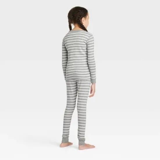 Kids' Striped 100% Cotton Tight Fit Matching Pajama Set - Gray image {1}