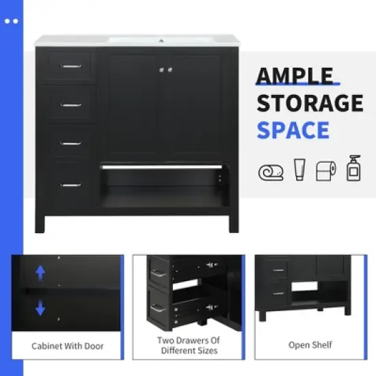 Whisen Bathroom Vanity with Sink, Freestanding Vanity with Drawers, cabinet and Open shelf image {3}