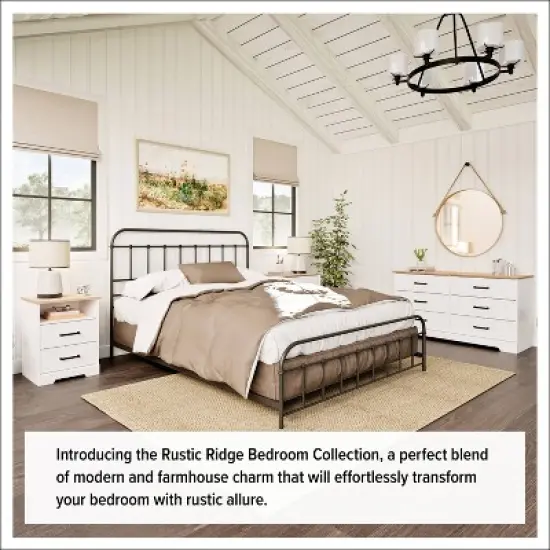 Prepac Rustic Ridge Farmhouse 2 Drawer Nightstand White/Oak image {5}