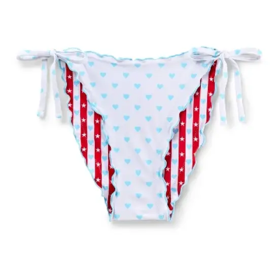 Women's Heart Print Reversible Ruffle Edge Low Rise High-Leg Cheeky Side-Tie Bikini Bottom - Wild Fable&trade; Red/White/Blue image {7}