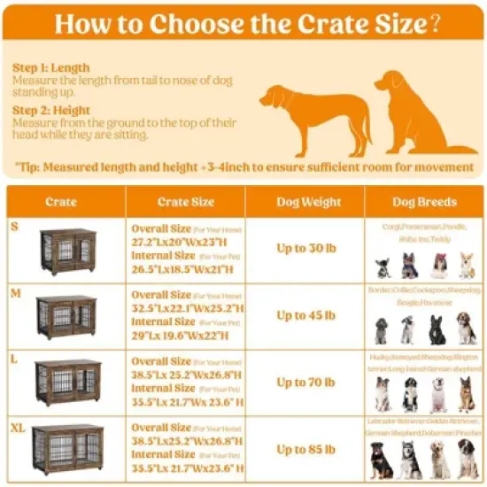 Gikpal Wooden Dog Crate Furniture, Stylish Dogs Kennel for Small to Extra Large, Double Door & A Cushion & 360&deg;Wheel, Metal, Chew-Proof, Dog Cage image {7}