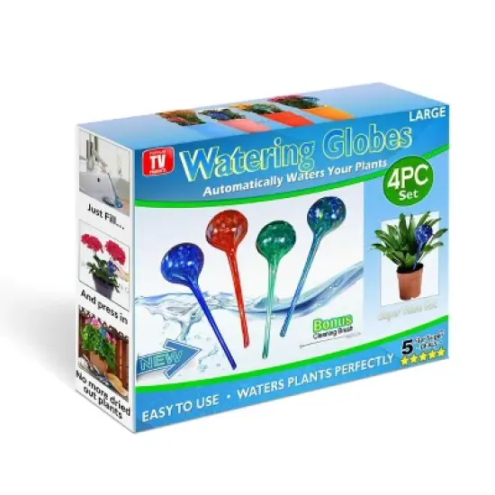 5 Star Super Deals Large Aqua Glass Plant Watering Globes - Automatic Self Watering System Insert Spikes Indoor/Outdoor Plant Drip Irrigation 4pc Set image {7}