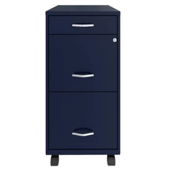 Space Solutions 18 Inch Wide Metal Mobile Organizer File Cabinet for Office Supplies & Hanging File Folders with Pencil Drawer & 3 File Drawers, Navy image {1}