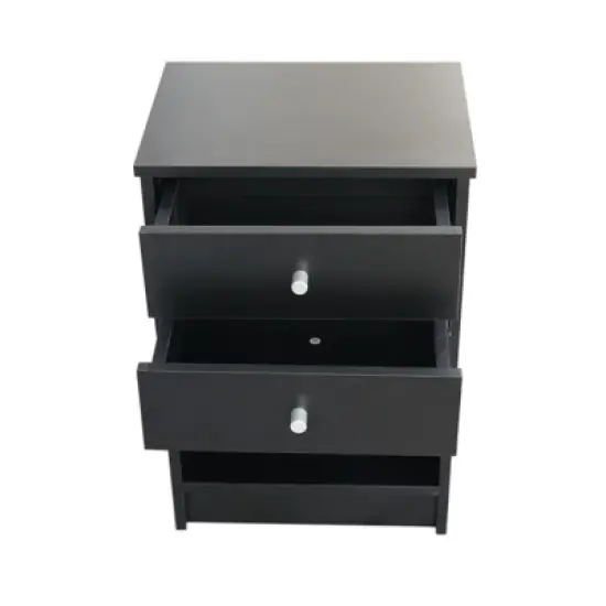 40 x 30 x 60cm Round Handle Night Stand with Two Drawer Black image {3}