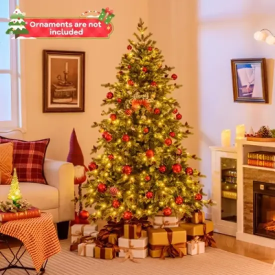 Costway 6/7/8 FT Artificial Christmas Tree with 590 Branch Tips 240/340/410 Warm White LED Lights image {1}