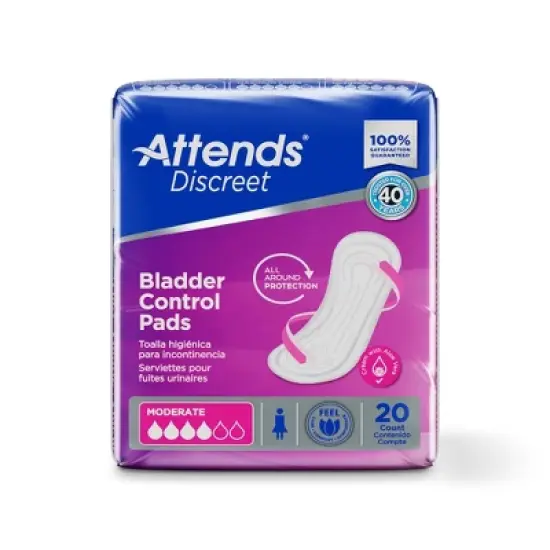 Attends Discreet Female Incontinent Pad Breathable 10.5" L ADPMOD, Moderate, 20 Ct image {2}