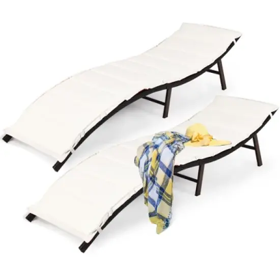 Costway 2PCS Patio Rattan Folding Lounge Chair Stackable Double Sided Cushion image {1}