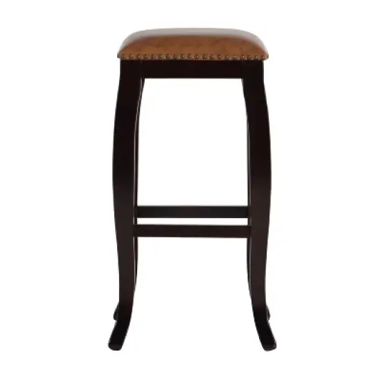 San Francisco Backless Faux Leather Barstool Wood Caramel - Linon image {1}