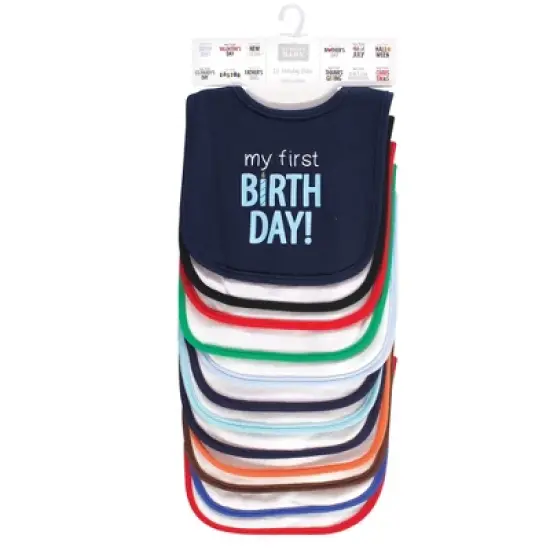 Hudson Baby Infant Boy Cotton Bibs 12pk, Holiday Bold Boy, One Size image {1}