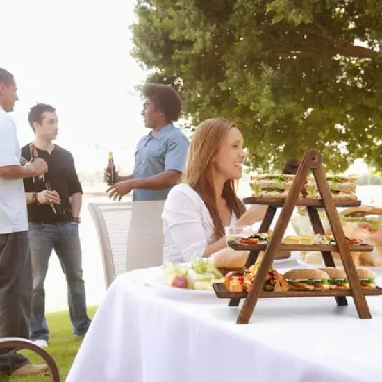 Attop 3 Tier Serving Tray Three Tiered Serving Stand, Rectangle Serving Platter Wooden Farmhouse Tiered Tray image {5}