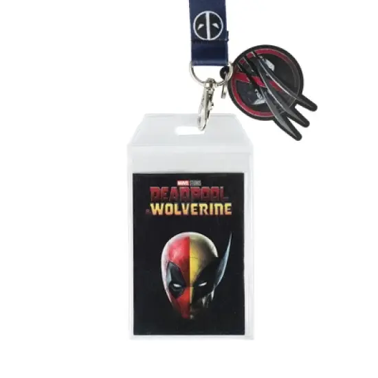 Deadpool & Wolverine Combined Mask 22&rdquo; Black Lanyard With ID Sleeve image {1}