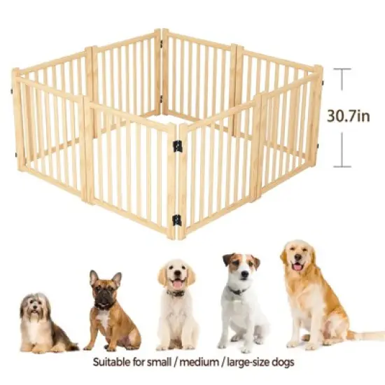 Racxily 31"H Folding Wooden Freestanding Dog Gate, Dog Gates for Doorways, Stairs, Wood Dog Fences Indoor Pet Gate, Step Over Fence-8 Panel image {2}