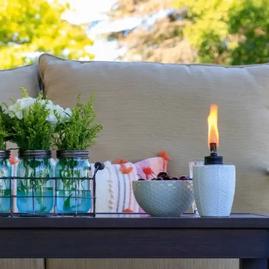 Tiki 3pk Herringbone Tabletop Glass Outdoor Torch Ivory image {3}