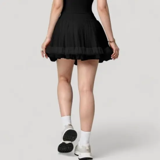Anna-Kaci Active Women's Tulle Mini Skirt with Soft Lining and Layered Ruffle Hem for a Whimsical Ballet-Inspired Look image {3}