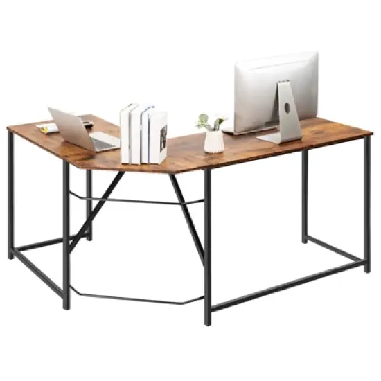 Tangkula L Shaped Gaming Desk Corner Computer Desk Workstation for Home Office Brown/Black image {7}