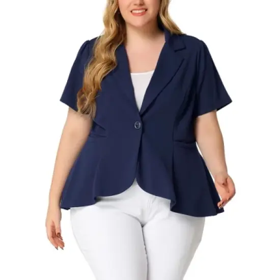 Agnes Orinda Women's Plus Size Formal Office Work Short Sleeve Button Blazers image {6}